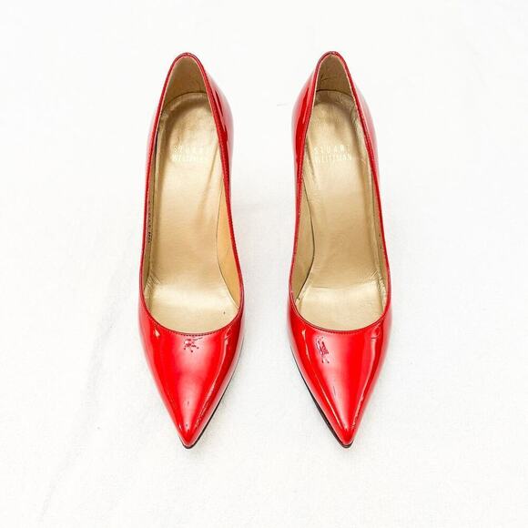 Stuart Weitzman Red Patent Leather Pointy Toe Pump 3" Heel Size 5.5 - Picture 1 of 6